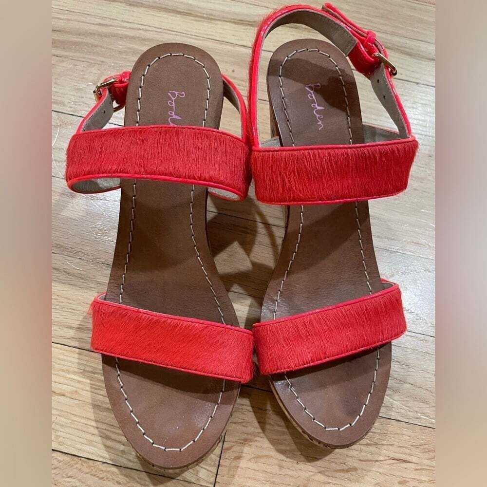 Boden Dark Coral Fringe/Suede Sandals with Slip-On Design
